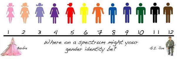 gender spectrum showing feminine on one side and masculine on the other.
