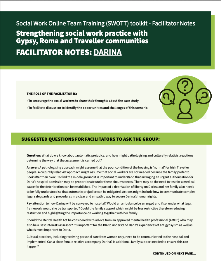 Strengthening social work practice with Gypsy, Roma and Traveller communities – Facilitator notes