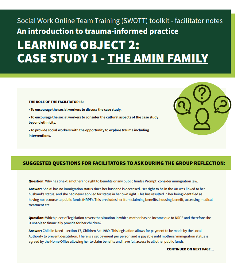 Trauma-informed practice – Case study 1 Facilitator Notes