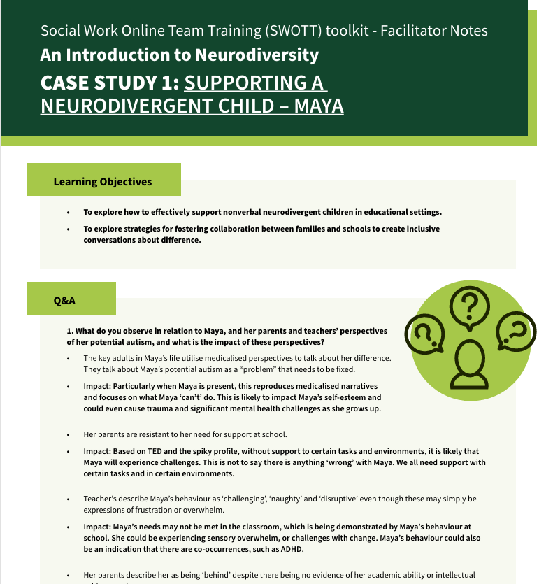 Introduction to Neurodiversity – Case study 1 – Facilitator Notes