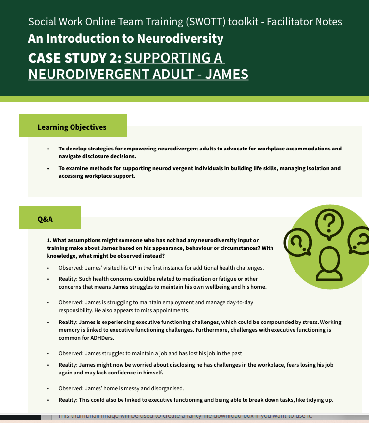 Introduction to Neurodiversity – Case study 2 – Facilitator Notes