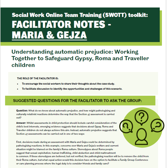 Strengthening Social work Practice with Gypsy, Roma and Traveller Communities. Facilitator Guidance. Maria and Gejza