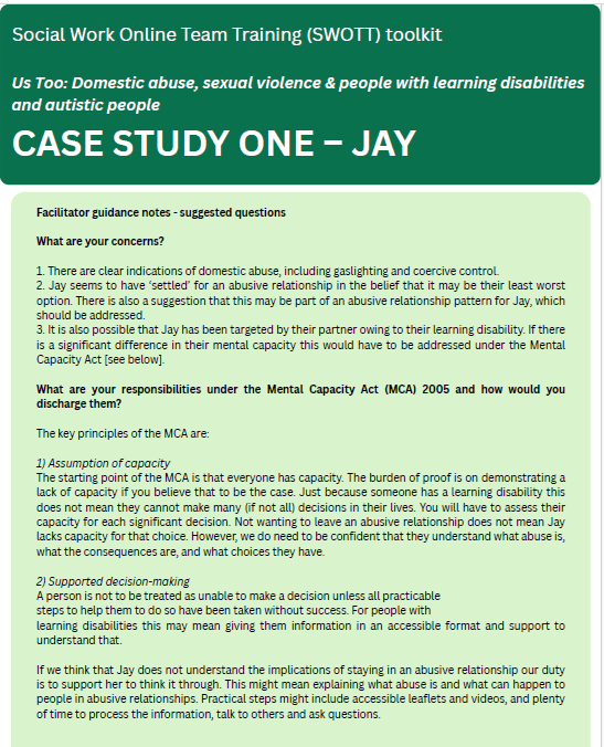 Us Too: DVA & people with learning disabilities and autistic people Case Study One Jay Facilitators Notes