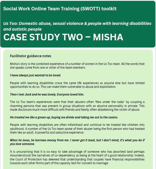 Us Too: DVA & people with learning disabilities and autistic people Case Study Two Misha Facilitators Notes